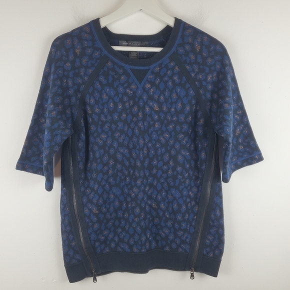 Marc by Marc Jacobs Sasha Sweater Womens XS Black Blue Leopard Gold Metallic - Picture 12 of 12
